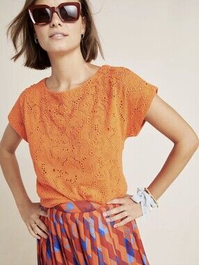 Maeve Anthropologie Karine Orange Floral Beaded Top Sz 14 - New with tags